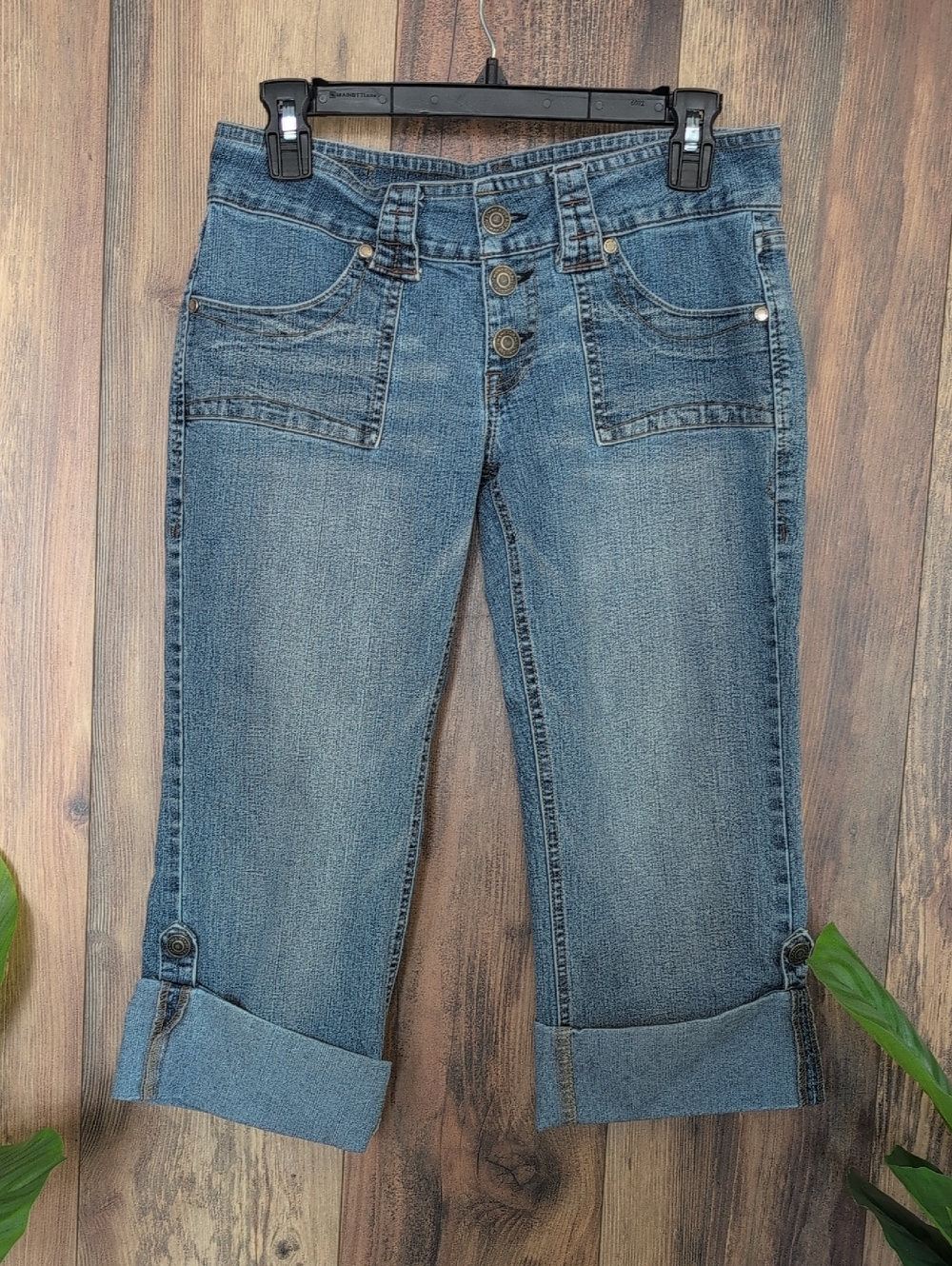 Hydraulic Women's Blue Cropped Button-Front Button Fly Jeans 7/8 Q266